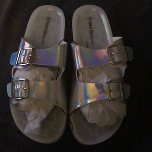 Iridescent buckle slides